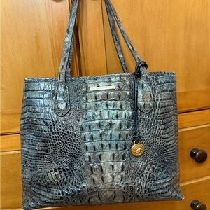 Brahmin Blue Tote Bag with Glossy Crocodile Texture